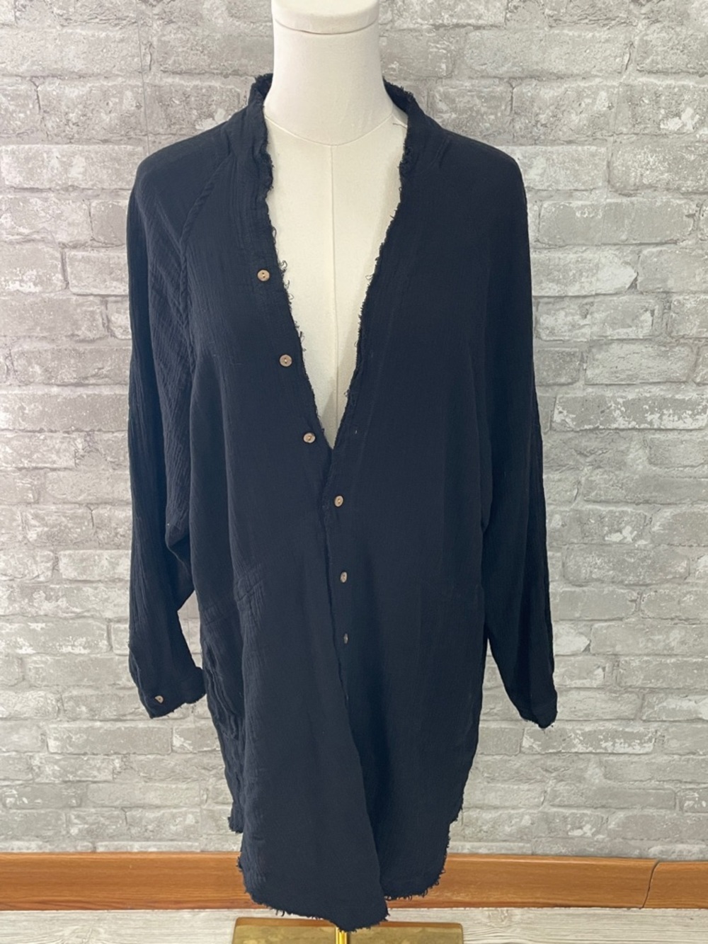 iGENJUN Black Long Sleeve Button Down Tunic Dress